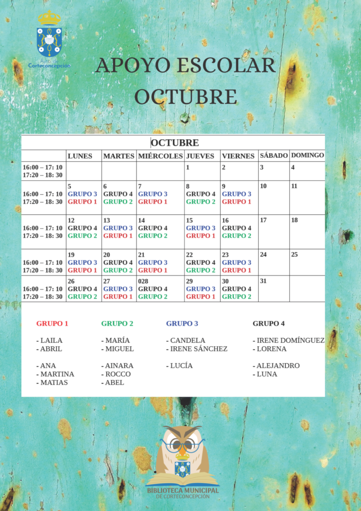 HORARIO APOYO ESCOLAR OCTUBRE