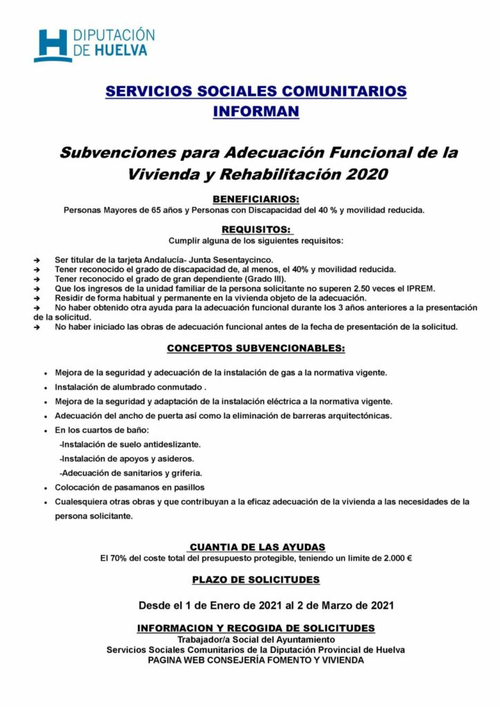 SUBVENCIONES PARA ADECUACIÓN FUNCIONAL DE LA VIVIENDA Y REHABILITACIÓN