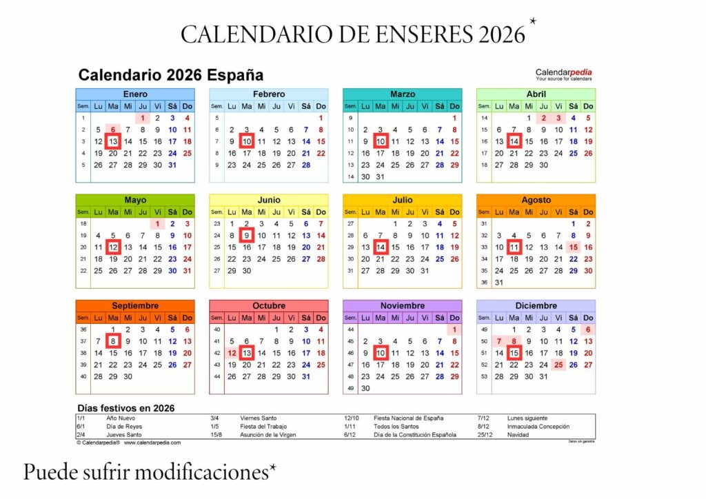CALENDARIO DE ENSERES