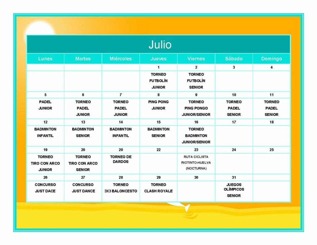 HORARIO DE ACTIVIDADES DE VERANO