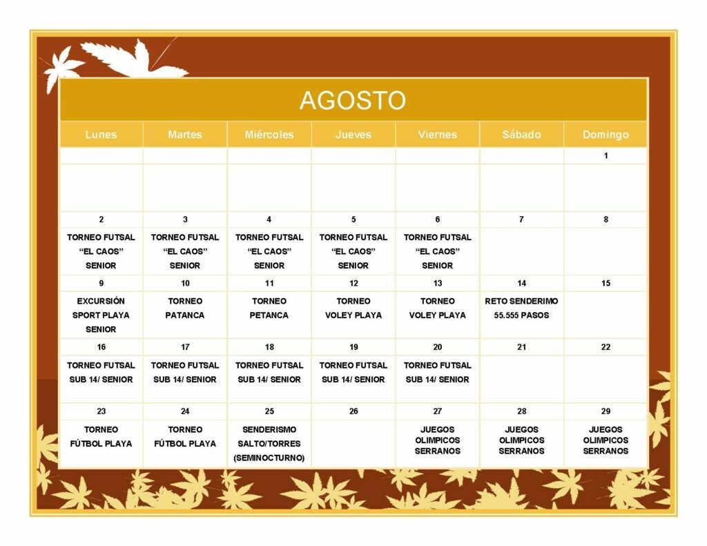 HORARIO DE ACTIVIDADES DE VERANO