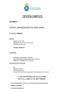 OFERTA DE EMPLEO: DINAMIZADO/A DE ZONA JOVEN