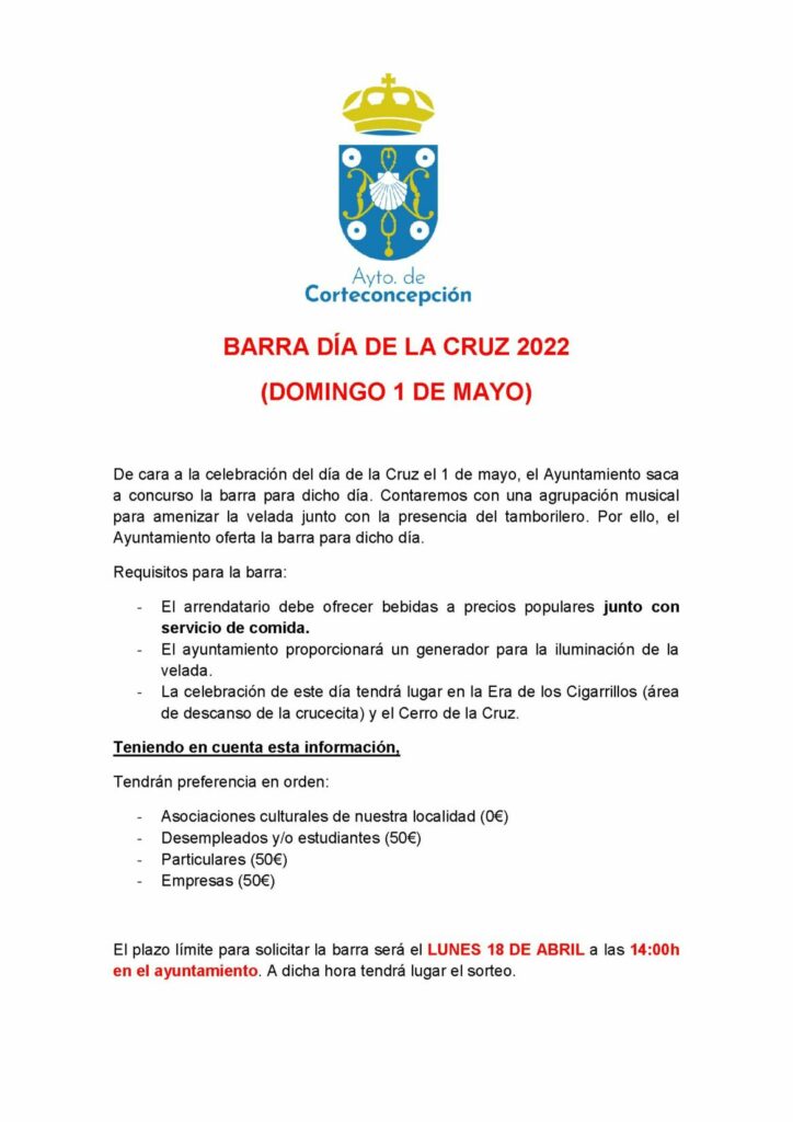 OFERTA DE BARRA DEL DÍA DE LA CRUZ (1 DE MAYO)