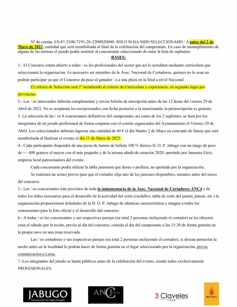 BASES DEL CONCURSO DE CORTADORES MIXTO DE JAMÓN