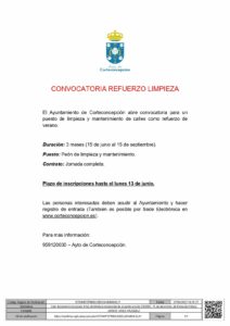 CONVOCATORIA – REFUERZO LIMPIEZA Y MANTENIMIENTO  VERANO.