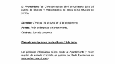 CONVOCATORIA – REFUERZO LIMPIEZA Y MANTENIMIENTO  VERANO.