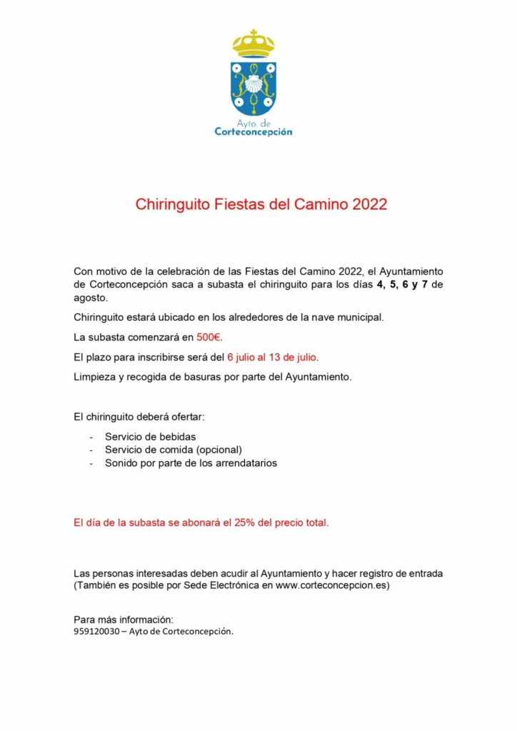 OFERTA CHIRINGUITO "FIESTAS DEL CAMINO 2022"