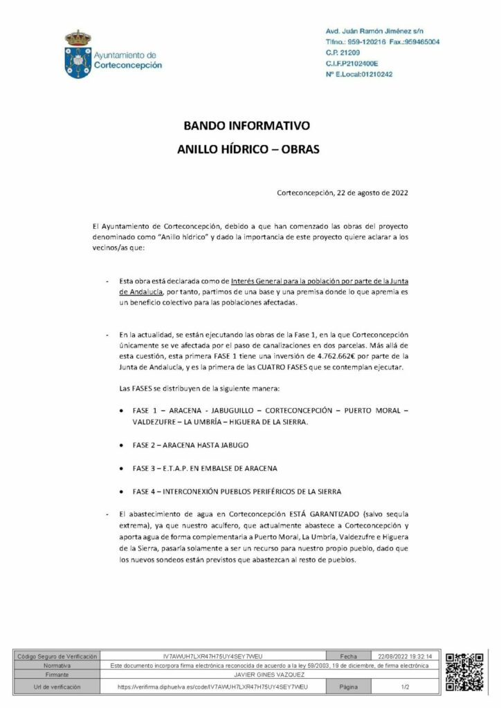 COMUNICADO - ANILLO HÍDRICO OBRA