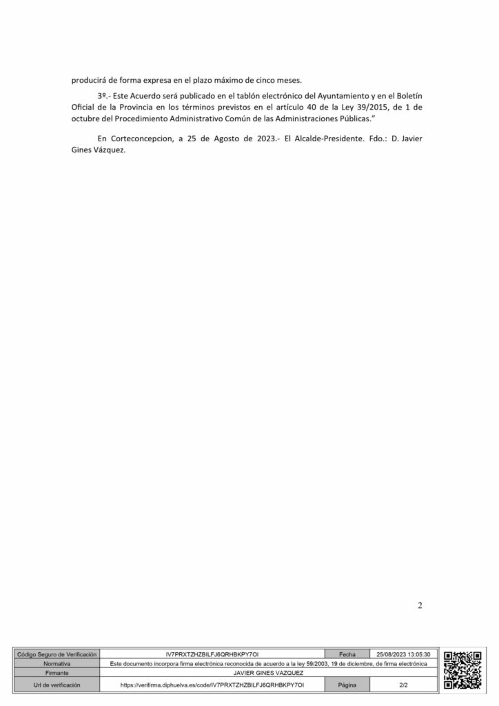 Acuerdo de formulación del Plan General de Grdenación Urbana de Corteconcepcion.