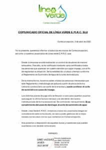 COMUNICADO IMPORTANTE - LÍNEA VERDE