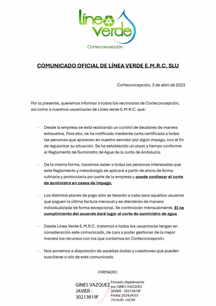 COMUNICADO IMPORTANTE - LÍNEA VERDE