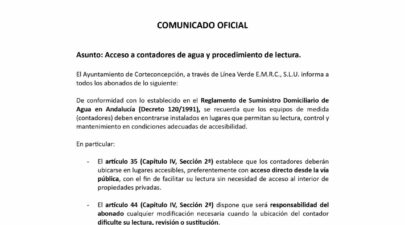 COMUNICADO DE LECTURA DE CONTADORES EN INTERIORES DE LV
