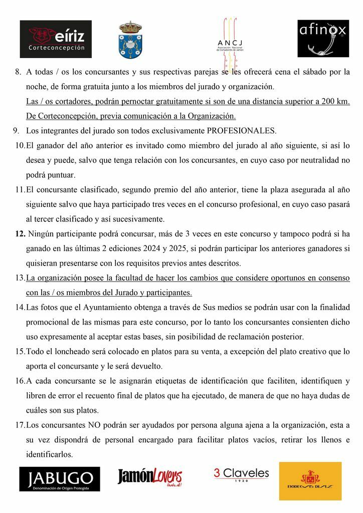 BASES DE INSCRIPCIÓN PARA EL XIII CONCURSO NACIONAL DE CORTADORES DE JAMÓN DE CORTECONCEPCIÓN – 2026