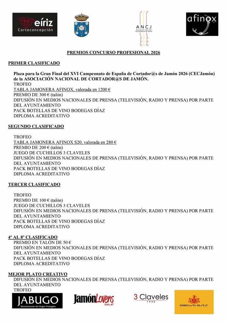 BASES DE INSCRIPCIÓN PARA EL XIII CONCURSO NACIONAL DE CORTADORES DE JAMÓN DE CORTECONCEPCIÓN – 2026