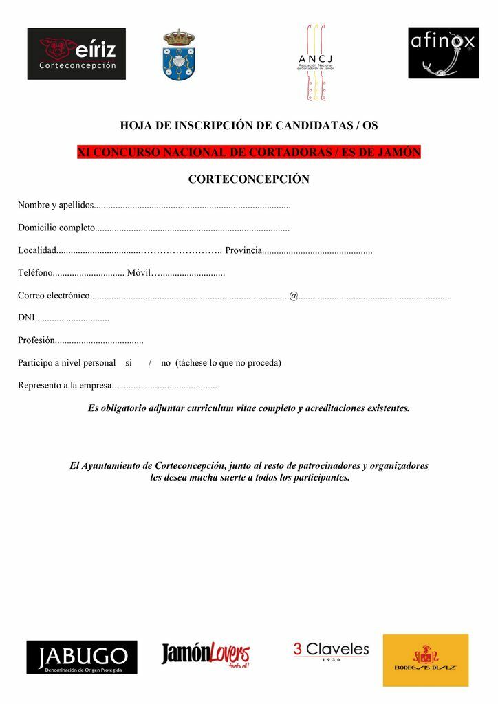 BASES DE INSCRIPCIÓN PARA EL XIII CONCURSO NACIONAL DE CORTADORES DE JAMÓN DE CORTECONCEPCIÓN – 2026